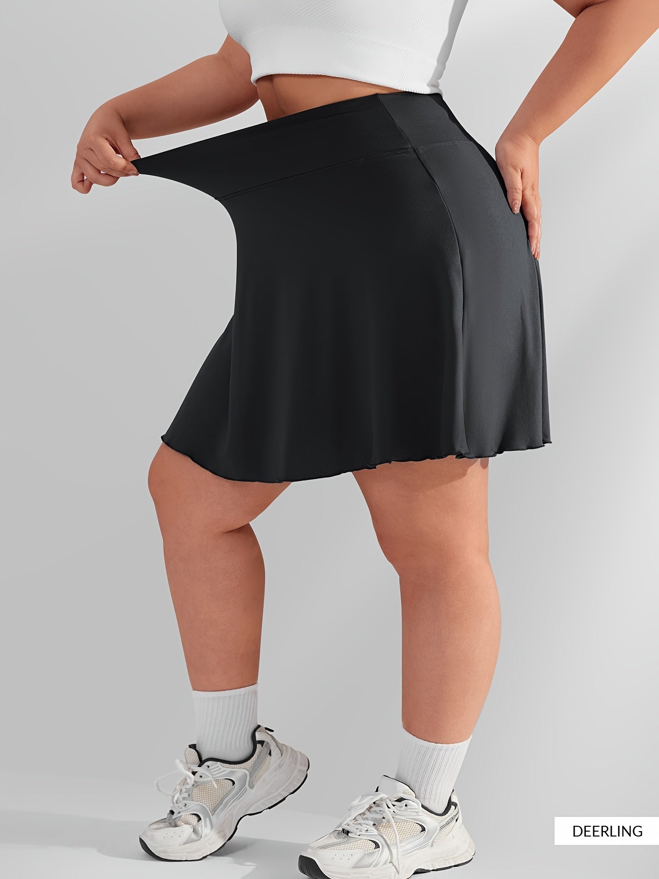 Plus Size Sports Skirt with Pockets High Stretch Polyester Flared Summer Tennis Skirt