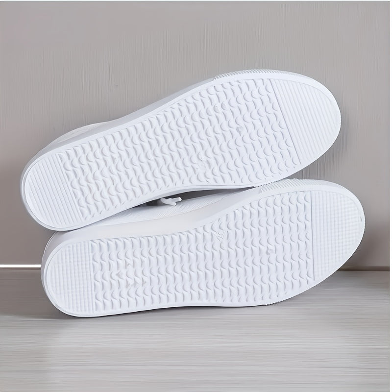 Women's White Casual Sneakers with Heart Pattern Breathable Fabric Rubber Sole