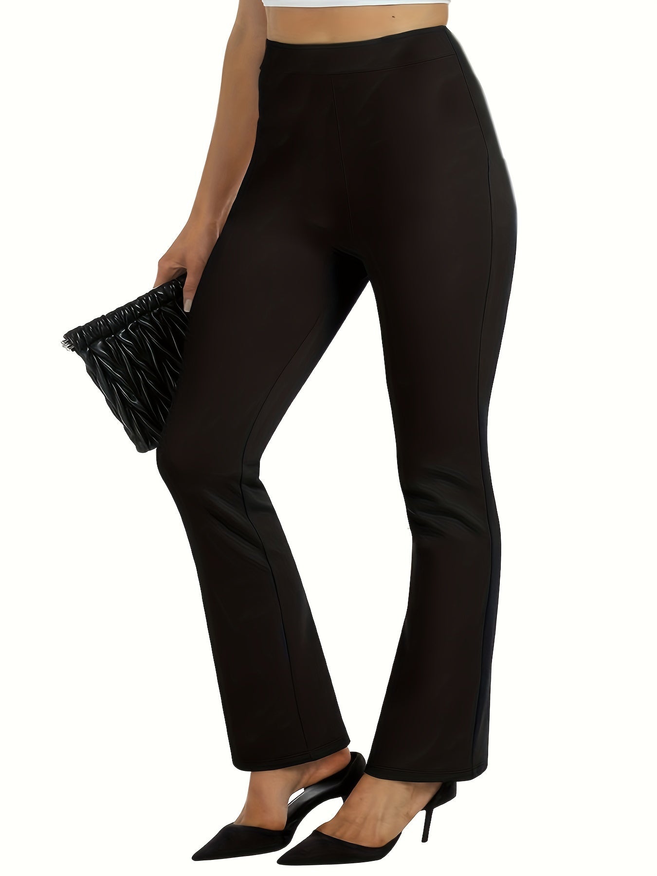 Plus Size Stretch Straight Leg Pants for Women High Waist Solid Color