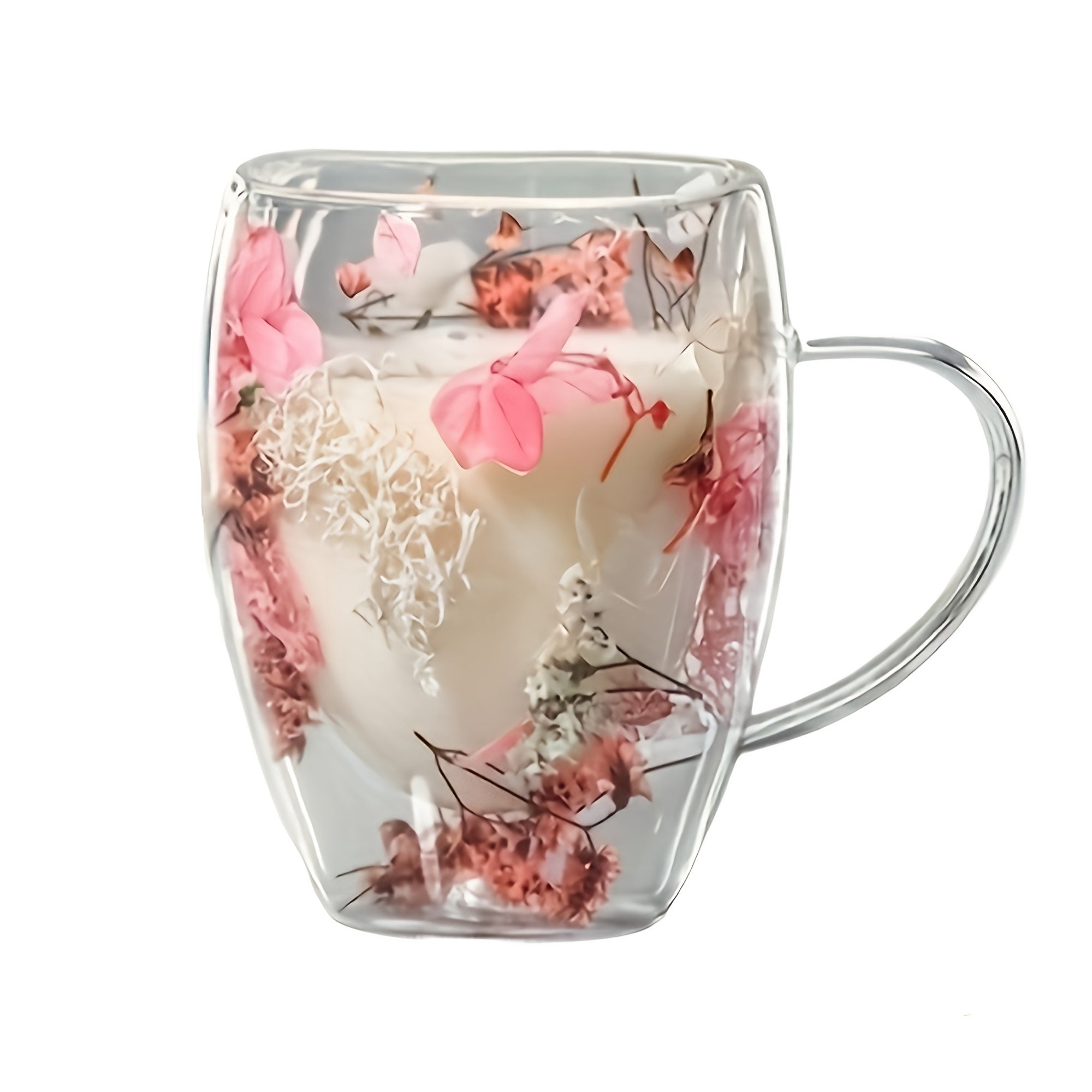 Set of 2 Floral Double Wall Glass Mugs 11.83 oz Hot Beverages Gift