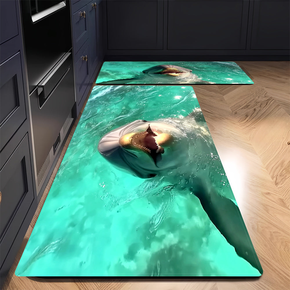 Vibrant Shark Ocean Scene Kitchen Mat Non-Slip Polyester Standing Mat