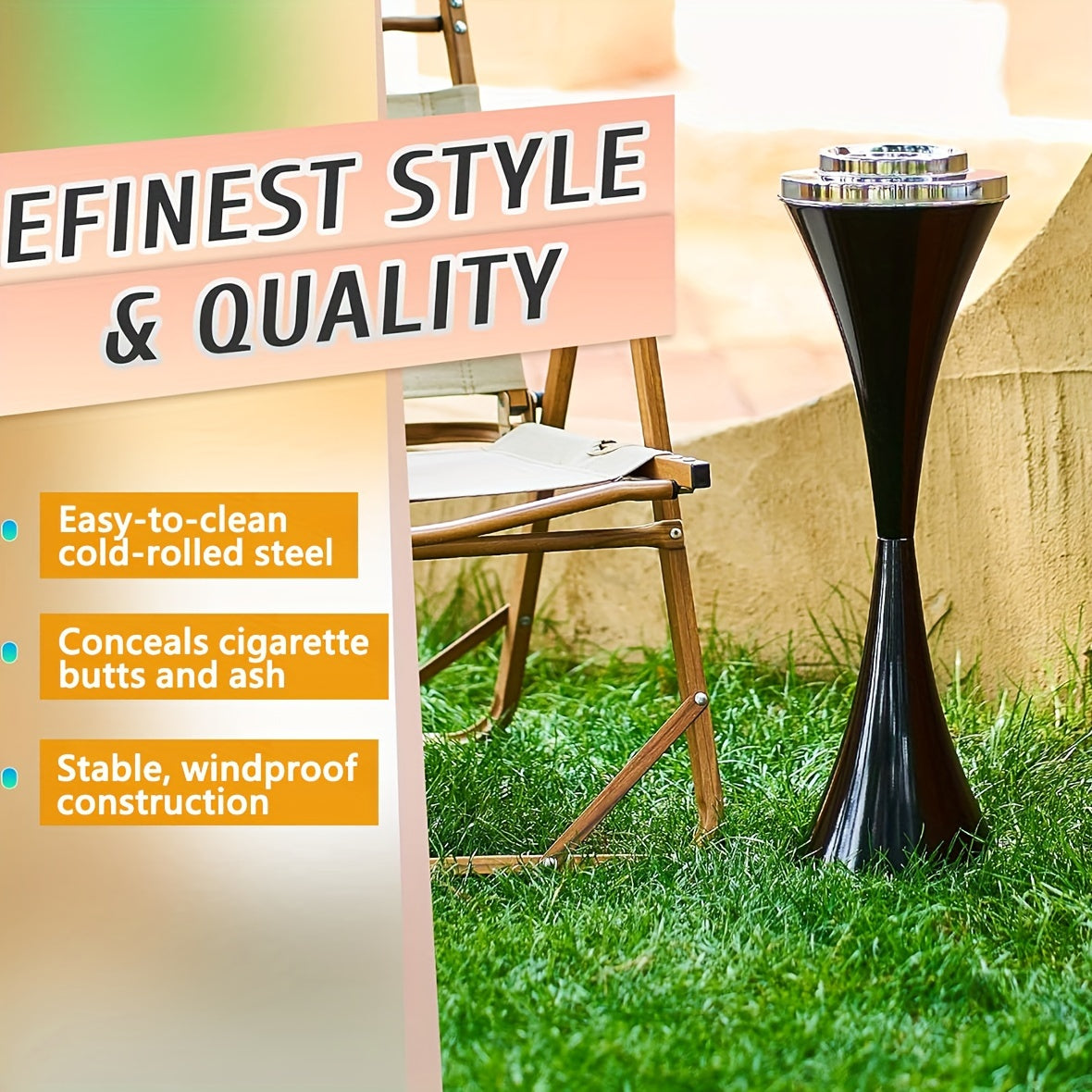 Floor Standing Ashtray with Lid Modern Windproof Black White Red Chrome