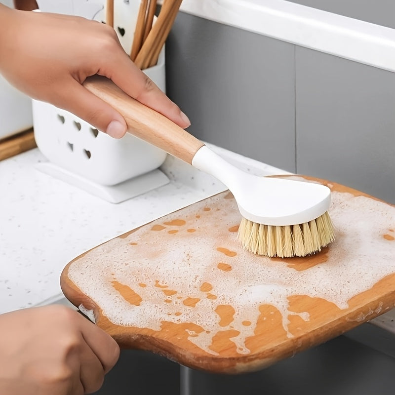 Bambuk tutqichli va mustahkam choʻtkilar bilan uzun tutqichli idish choʻpqi, oshxona tozalash uchun oq