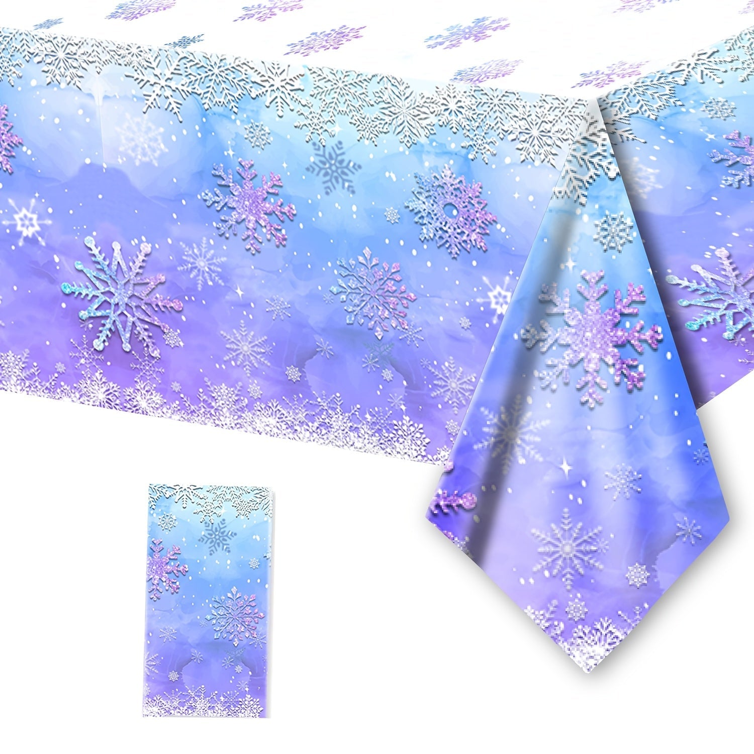 Blue and Purple Snowflake Tablecloth 107.95x179.83cm for Dinosaur Birthday Parties