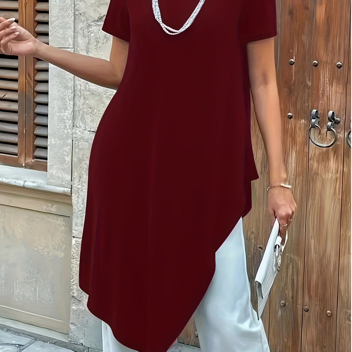 Plus Size Women's Summer Casual Longline T-Shirt Black Short Sleeve Breathable