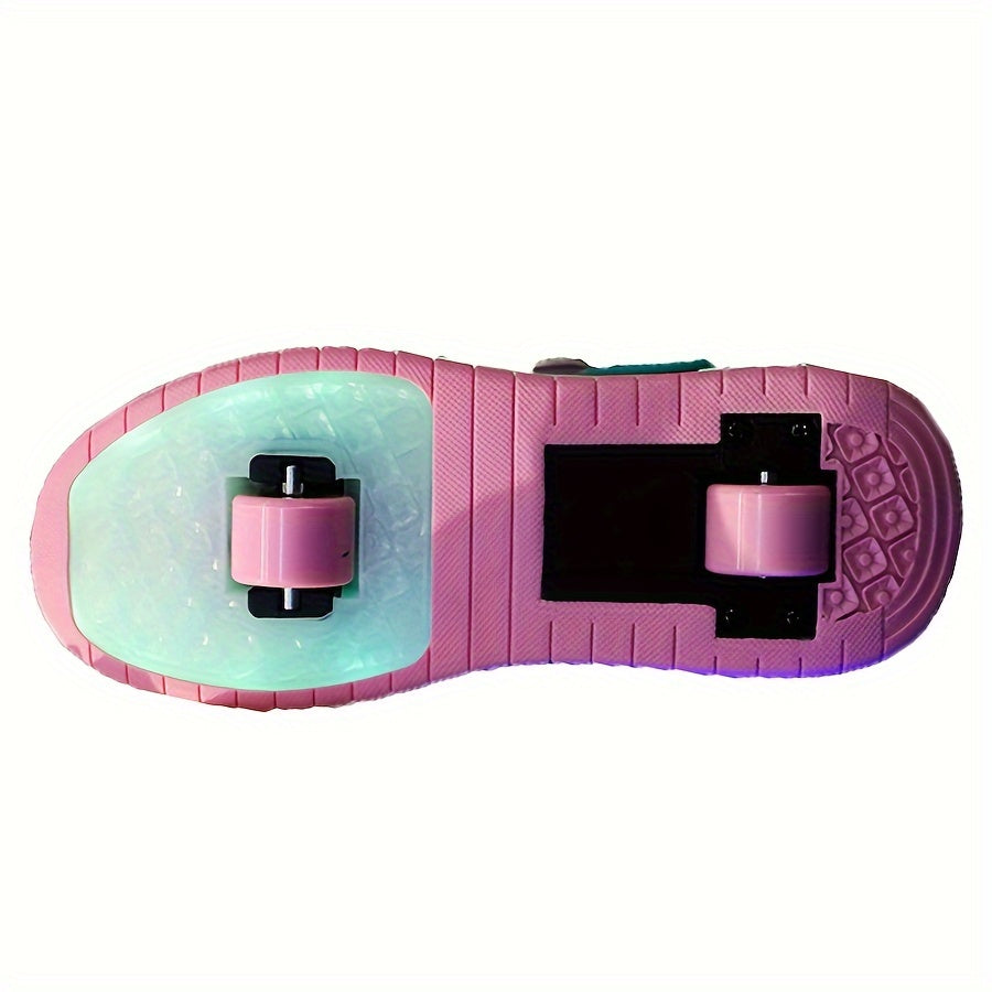 Kids' LED Light-Up Roller Skates for Boys and Girls Pink White Colorful Glow-in-the-Dark USB Rechargeable Breathable Mesh Casual Running