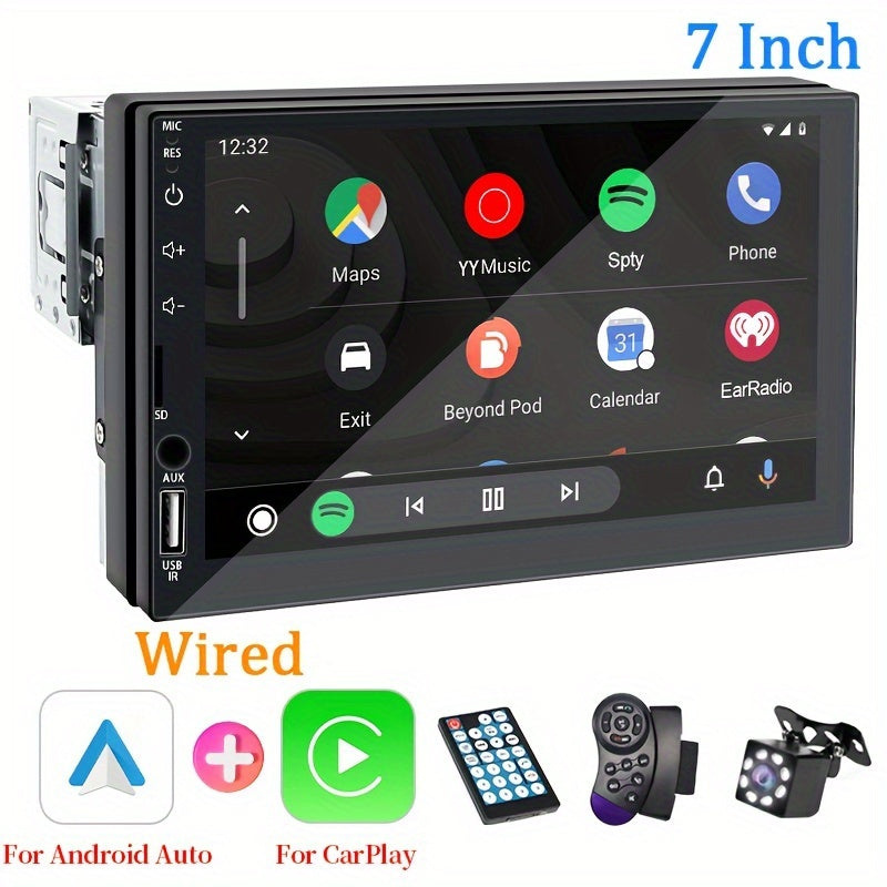Single DIN Car Multimedia Player 7-Inch HD Touch Screen Support Wired CarPlay AndroidAuto MirrorLink Navigation Music