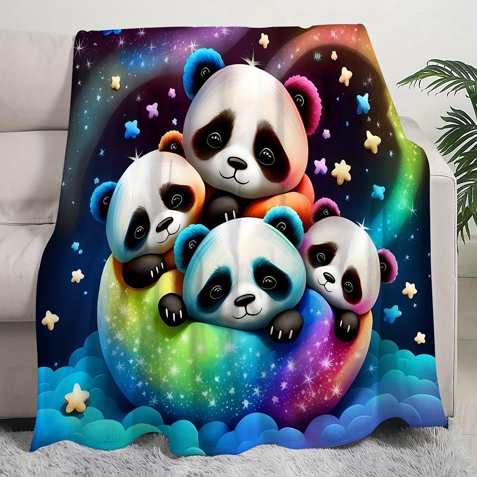 Modern Panda Design Flannel Fleece Blanket for All Seasons Polyester Knit 200-250 gsm