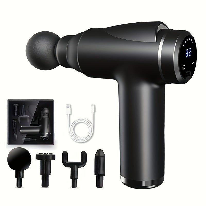 XUMTOM Yuqori Intensiv Chuqur To'qima Mushak Massaj Qurollari 4 Ta O'zgaruvchan Boshli - Portativ, Qayta Zaryadlanadigan Perkussiya Massajeri - Sport, Mashg'ulotlar va Qayta tiklanish uchun Ideal - Qora