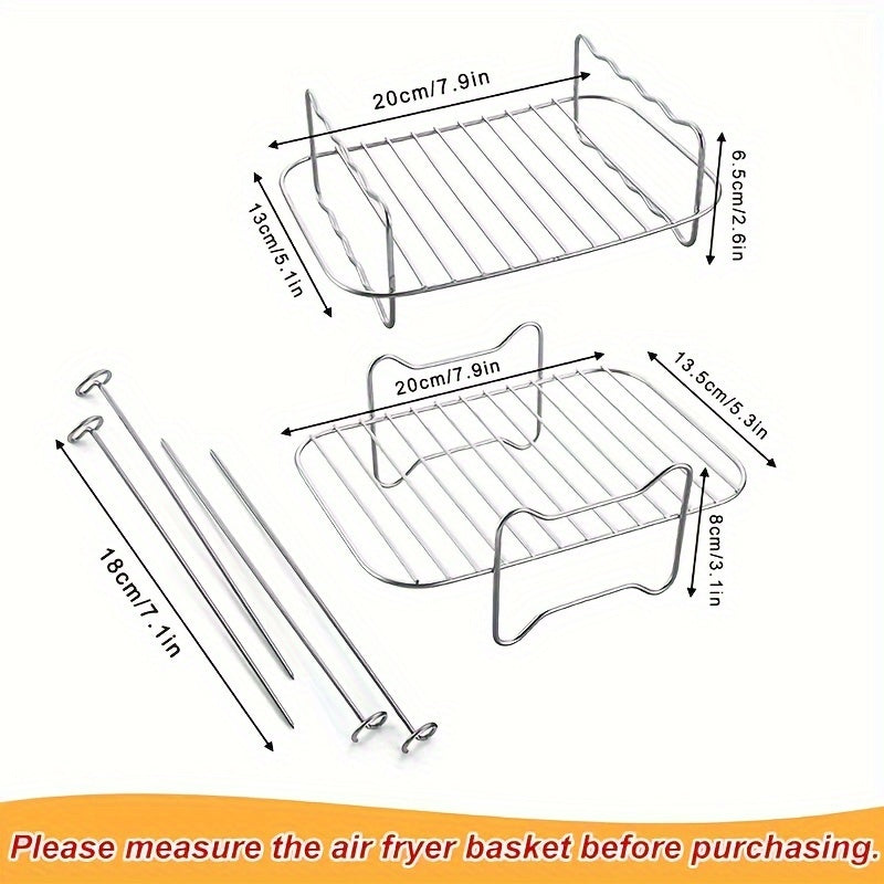 Set of 3 Stackable Stainless Steel Dehydrator Racks with 4 Baking Sticks for Air Fryer, Steaming, Baking, and Cooling