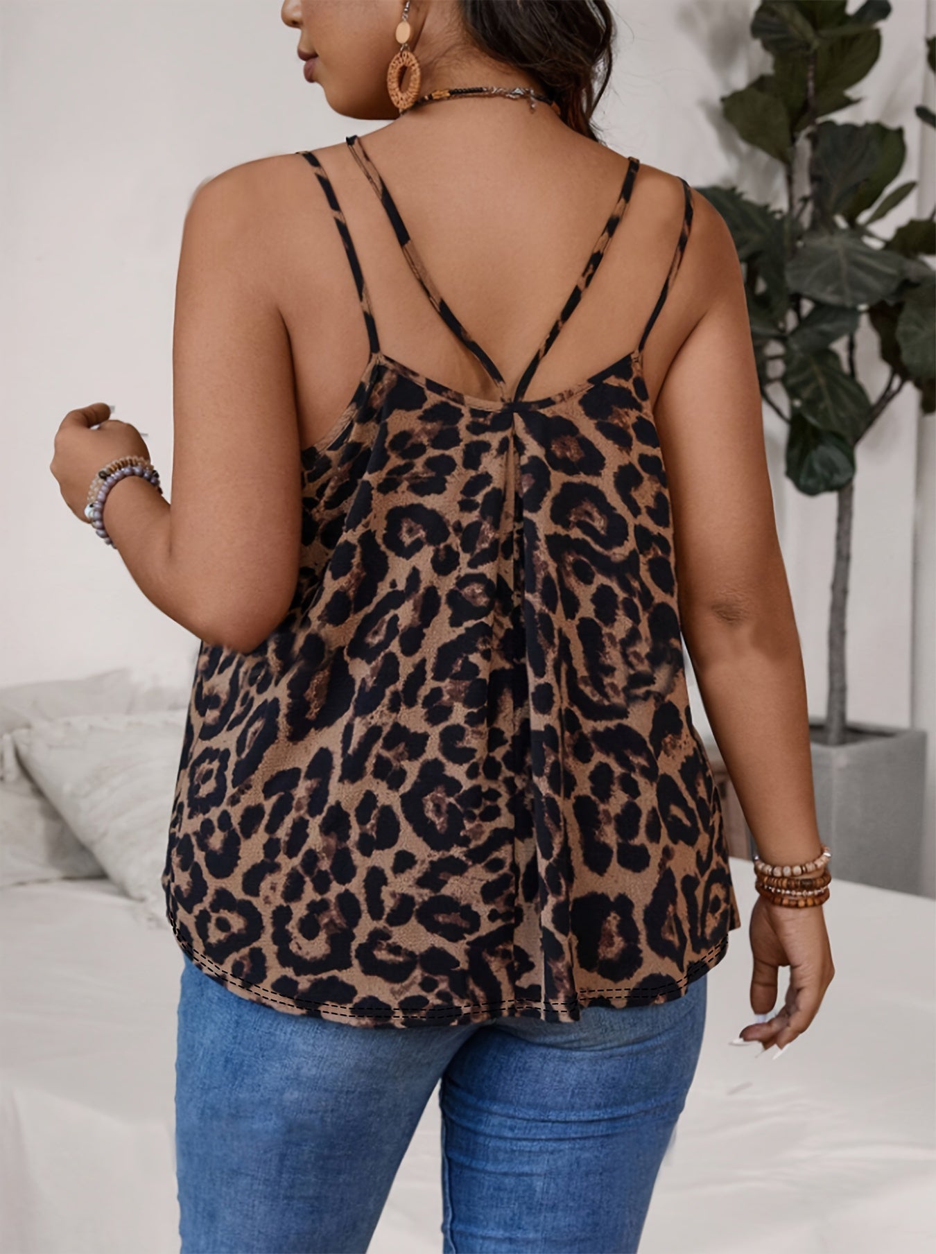 Женская майка без рукавов с леопардовым принтом, V-образный вырез, большой размер, зеленый