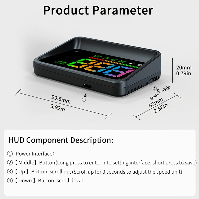 Universal Digital Speedometer HUD for Cars with Speed, Compass, LED Atmosphere Light