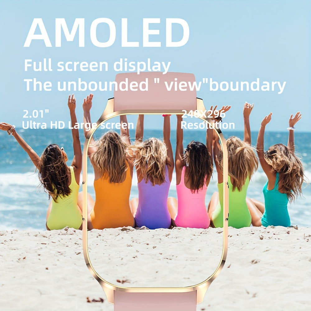 Smartwatch for Men and Women 2.01 Inch AMOLED Screen Wireless Call Activity Tracker Sleep Monitor Pedometer Calories Exercise Modes