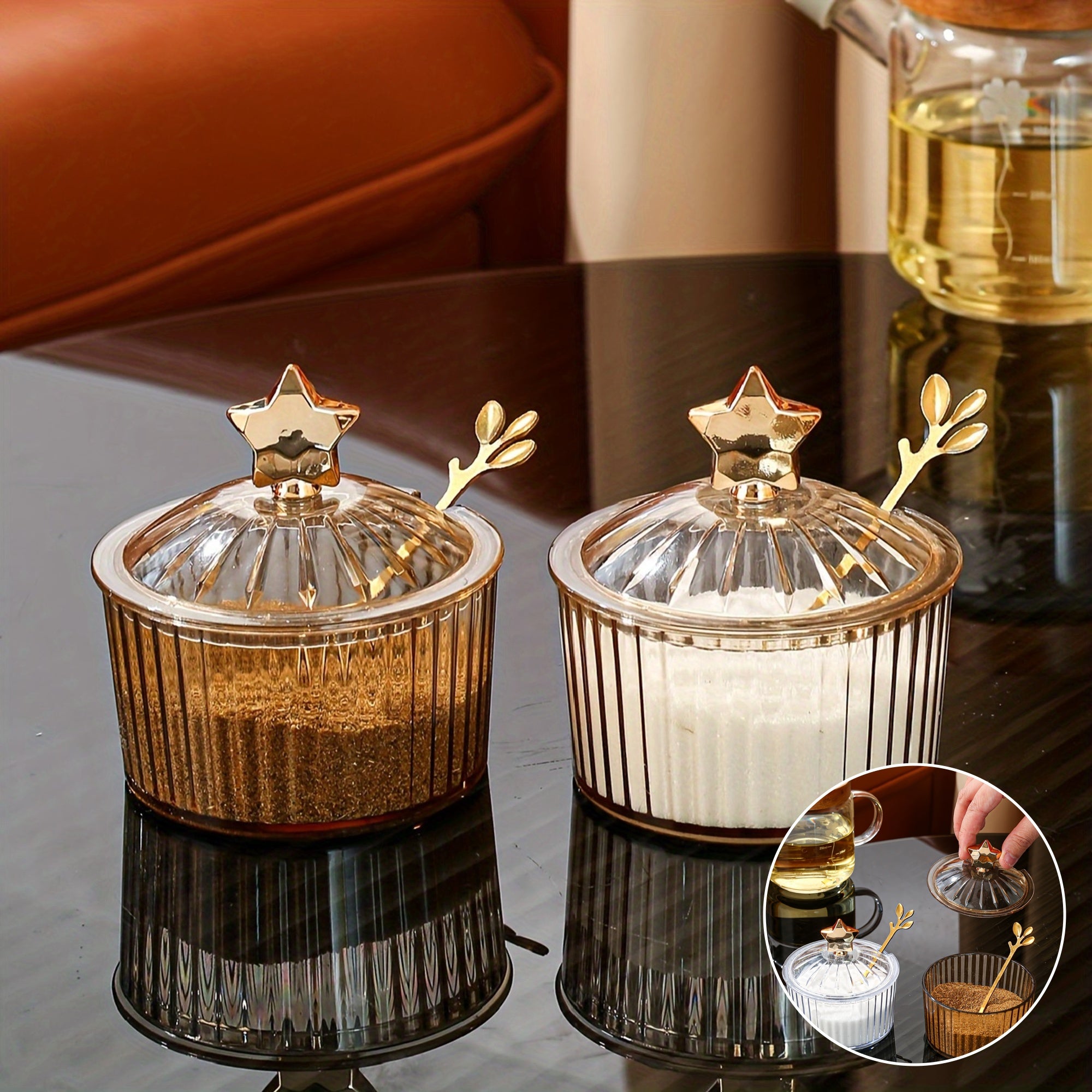 Tarro de especias de plástico de estilo escandinavo con cuchara para cocina y comedor