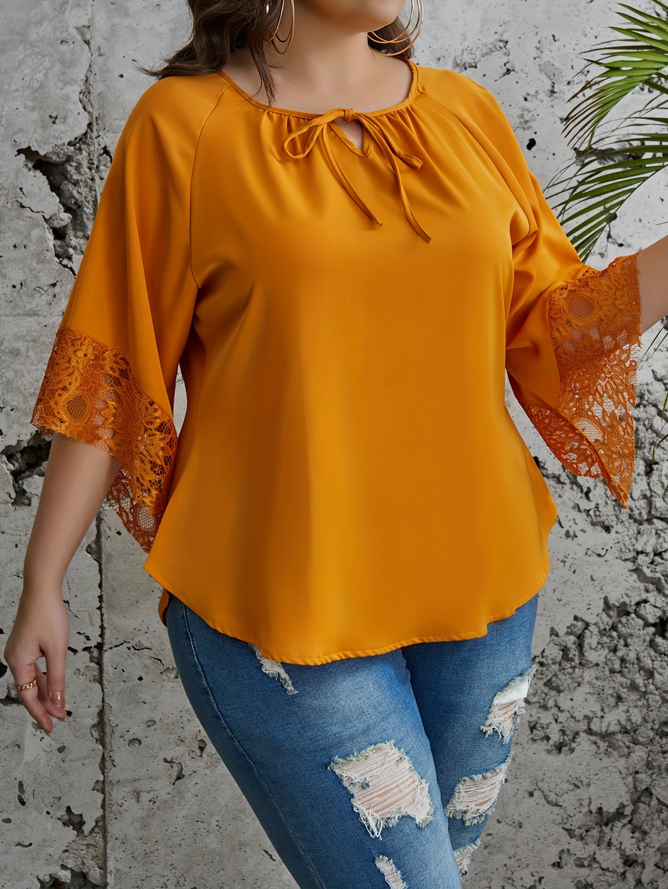 Women's Plus Size Blouse with Front Bow Lightweight Polyester Spring Summer Fall