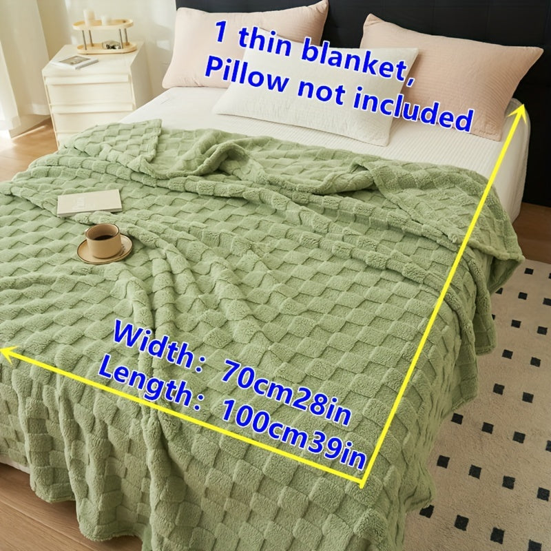 Green Checkered Taffeta Throw Blanket Soft Warm All-Season Couch Bed Office Nap