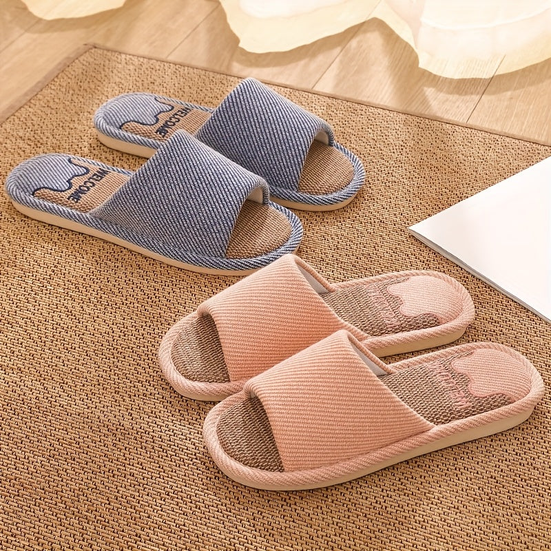 Unisex Linen Slip-On Slippers Breathable Non-Slip Indoor House Shoes