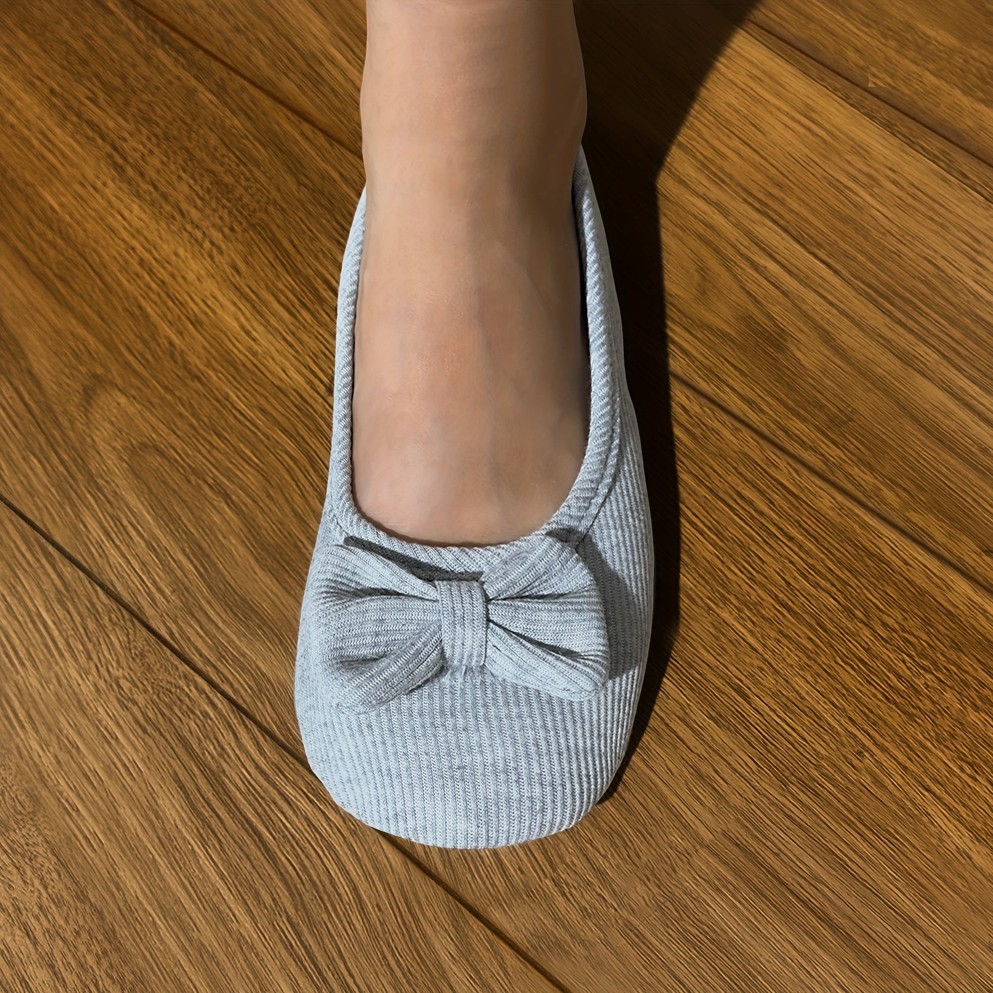 Women's Gray Ballerina Flats with Bow Non-Slip Soft Sole