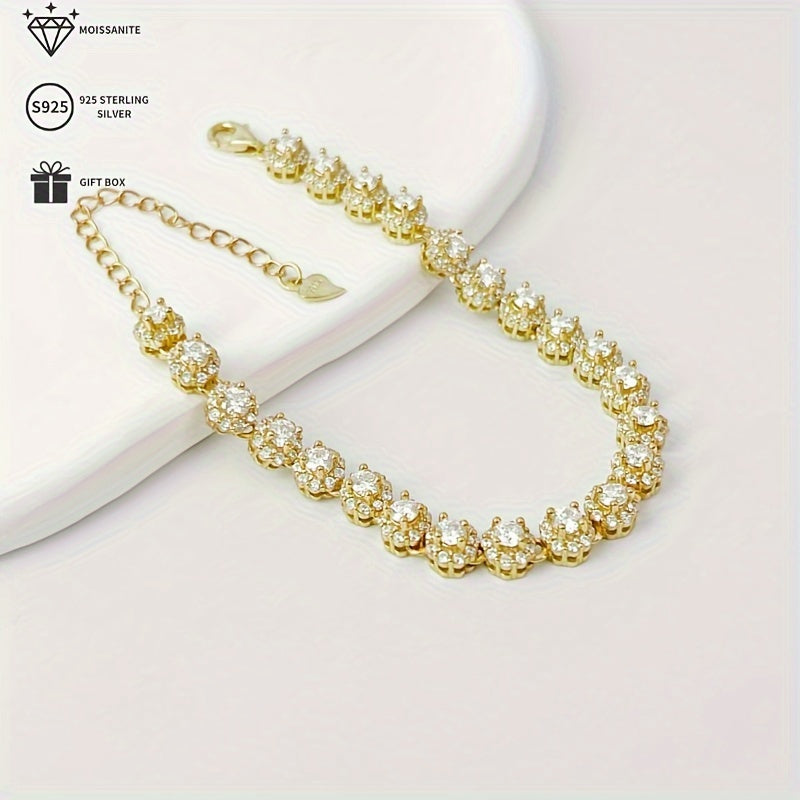 Красивый браслет теннис с моиссанитом с позолотой 14K, роскошная цепочка из стерлингового серебра, идеален для особых случаев и подарков - поставляется в подарочной коробке