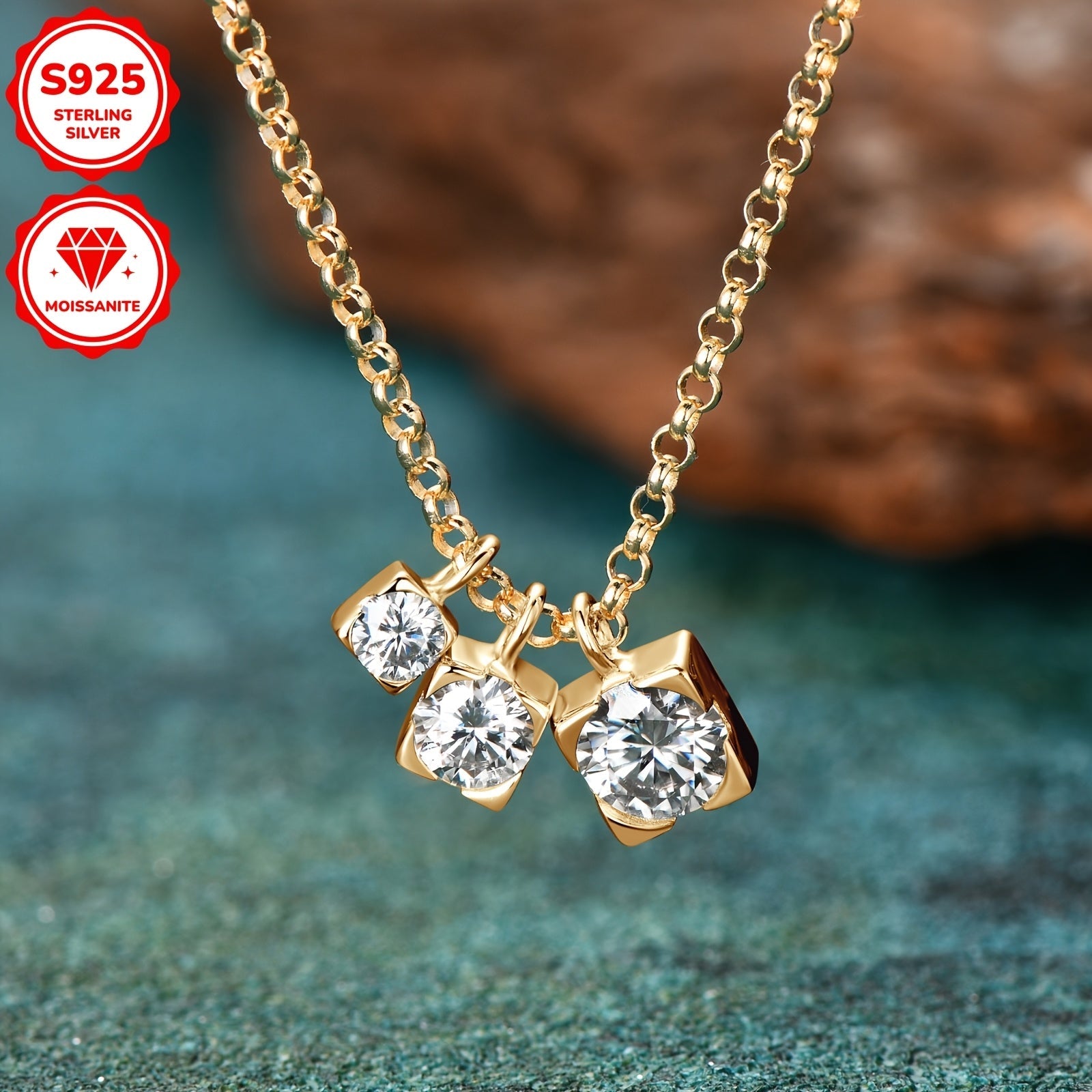 Women’s Sterling Silver Necklace with Mozambique Stone Pendants 5mm 4mm 3mm