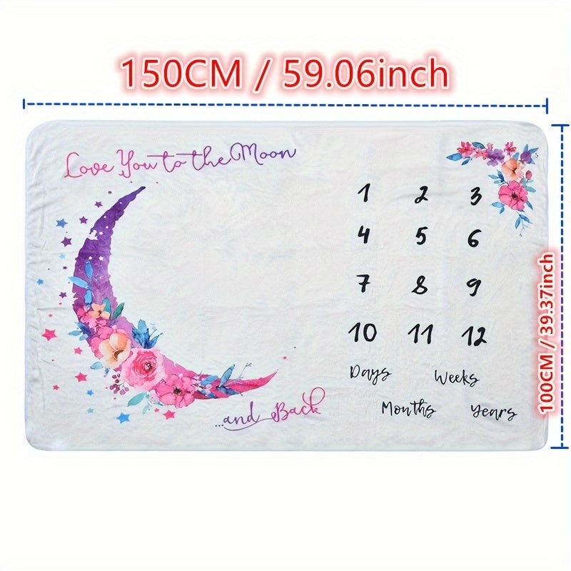 Baby Milestone Blanket Flannel Moon Print for Monthly Photography Growth