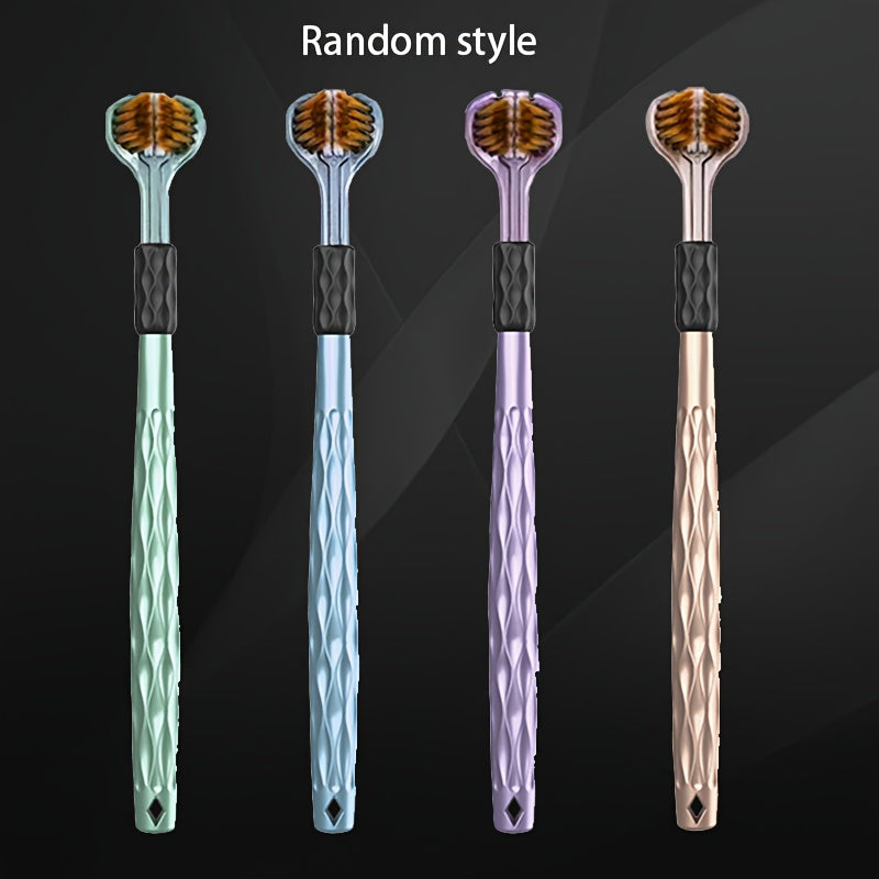 Set of 4 Adult Manual Toothbrushes with 3-Sided Brush Heads, Golden Volcanic Bristles and Soft Grips