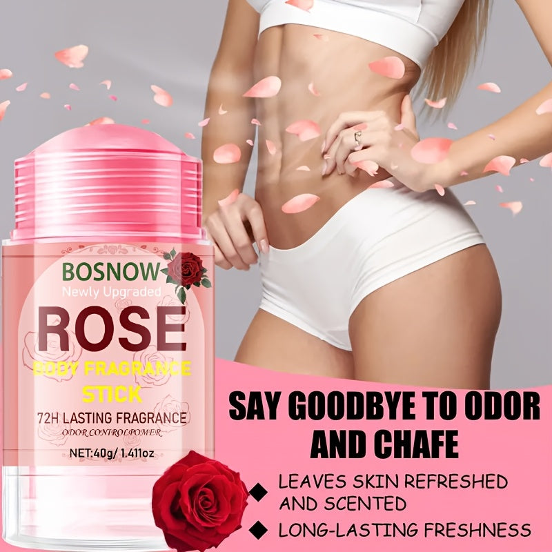 Rose Body Fragrance Stick 40g Floral Scent Moisturizing Deodorizer Alcohol-Free for Men Women