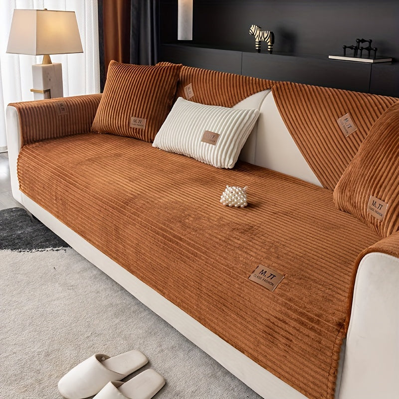 Плюшевый чехол на диван, толстый, теплый, зимний, противоскользящий, современный, дружелюбный к питомцам, для гостиной, спальни, офиса