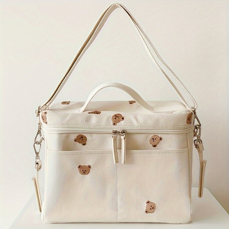 Animal Print Linen Diaper Bag with Insulated Stroller Organizer and Multiple Storage Compartments