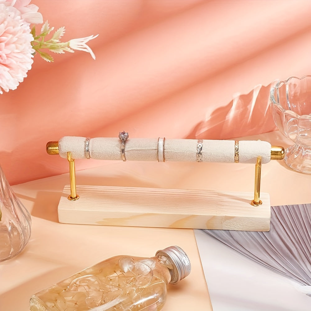 Деревянная органайзер для украшений с бархатной полосой для колец и подставкой для часов