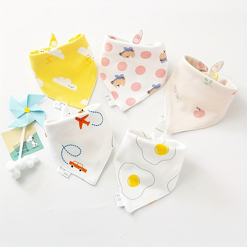 Baby Cotton Feeding Bibs Set of 5 with Double-Layer Triangular Design for Infants