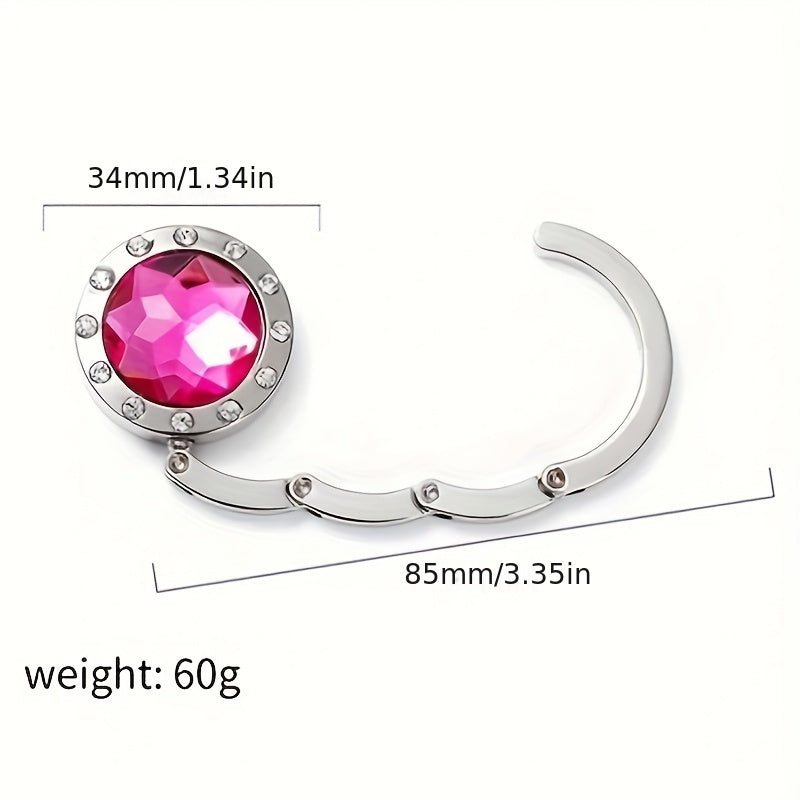 Vintage Zinc Alloy Folding Bag Hook with Rhinestones Portable Handbag Hanger