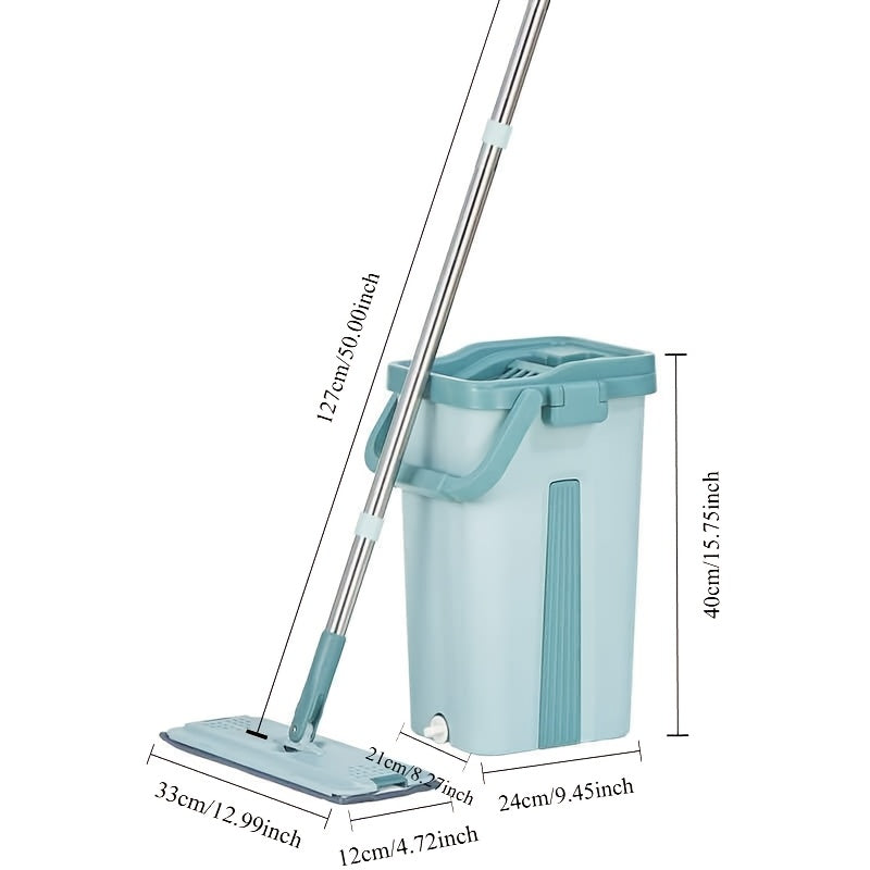 Conjunto de fregona de suelo plano con almohadillas reutilizables, doble función húmeda y seca, cubo con escurrido automático
