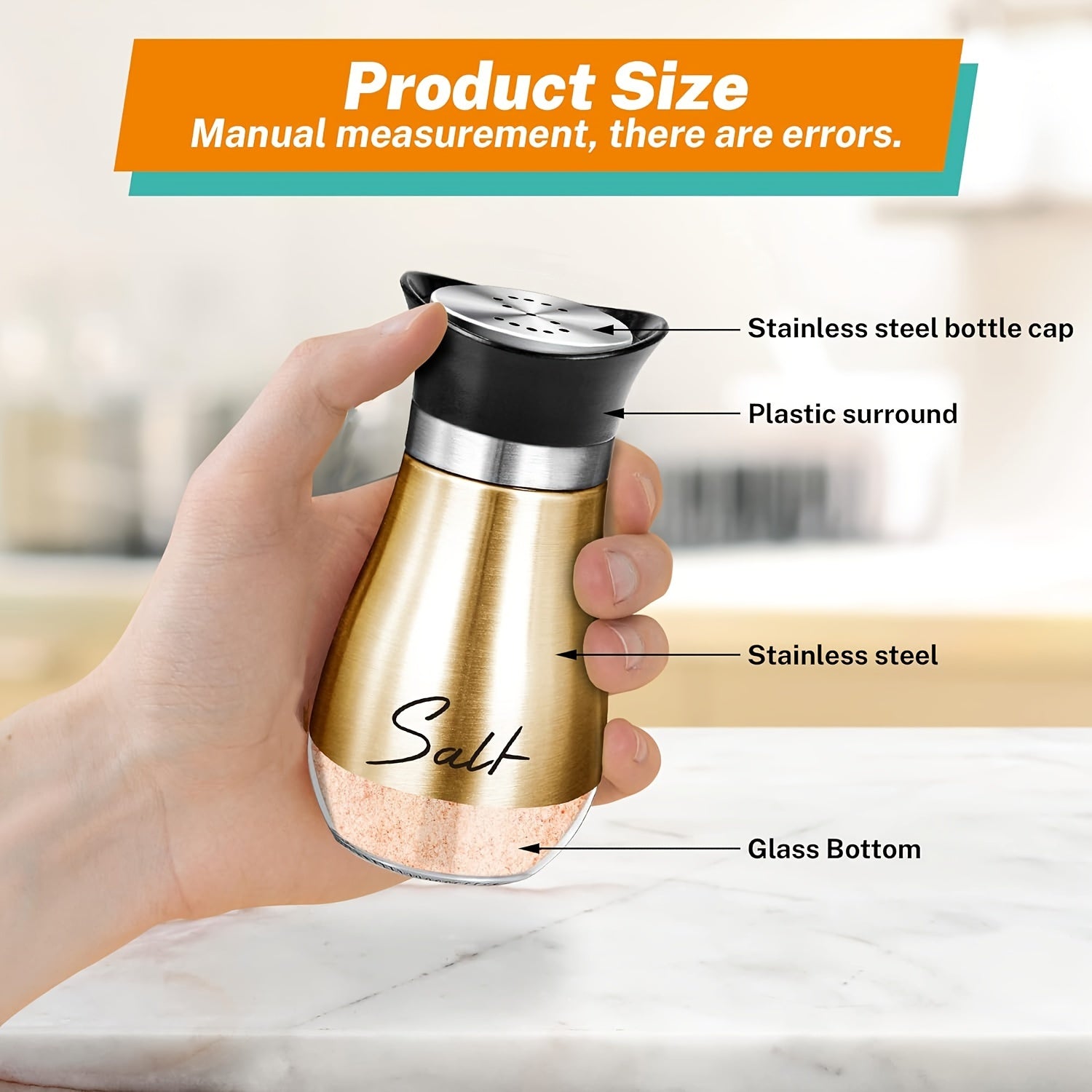 Juego de 2 botellas de condimentos de sal y pimienta con frascos de vidrio de 4 oz y tapas de acero inoxidable