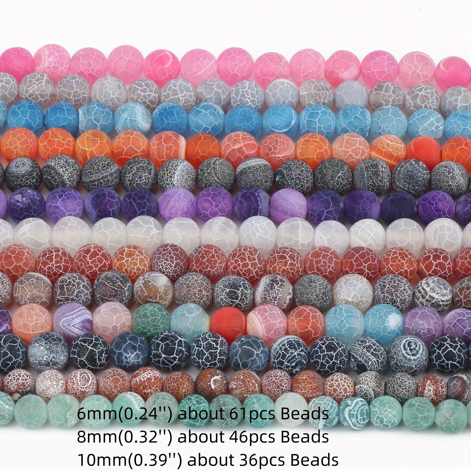 Multi-Colored Matte Agate Round Beads for Jewelry Making, 36 46 61 Pieces
