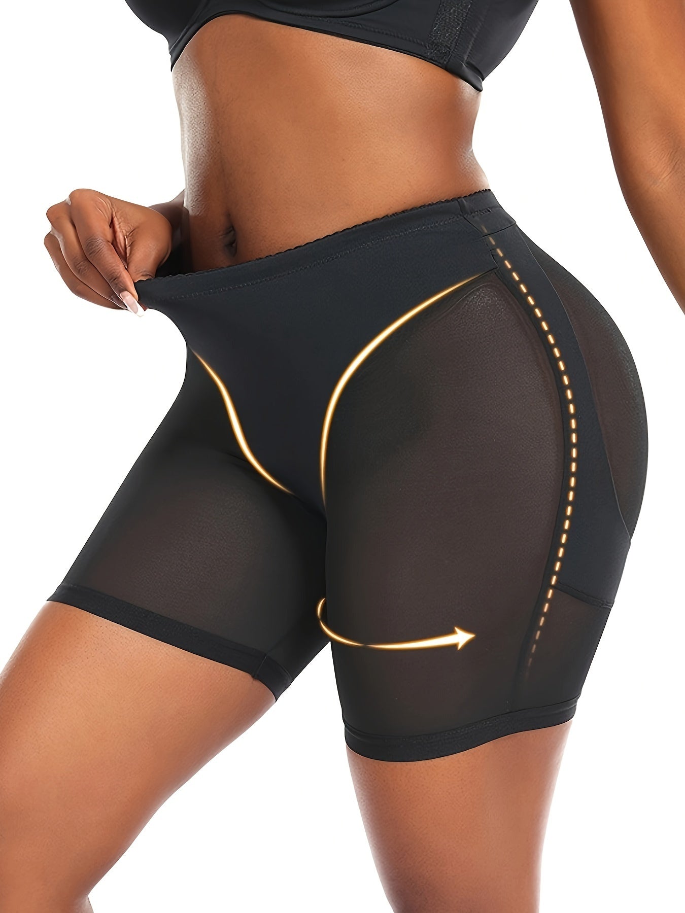 Black High-Waist Shapewear Shorts Tummy Control Mesh Panels Elastane Polyester