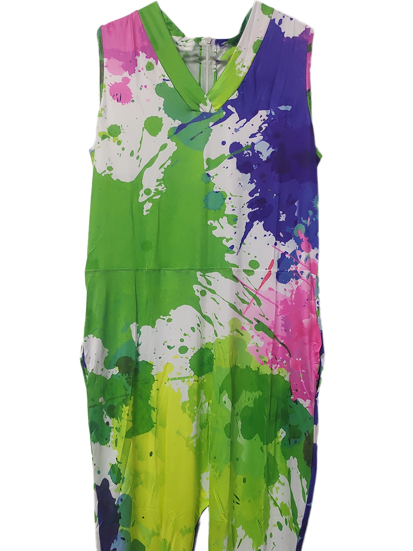 Women's Slim-Fit Sleeveless Tie-Dye Jumpsuit with Pockets