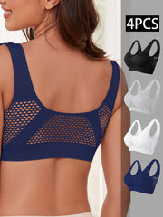 Women's Plus Size Sports Bra Crop Top Wireless Mesh Fitness Gym Running Sportswear