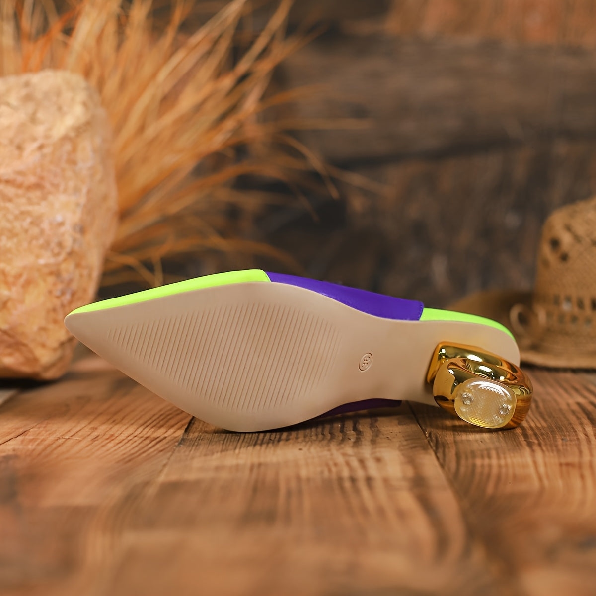 Women Glow-in-the-Dark Pointed Toe High Heels Vibrant Purple Neon Green