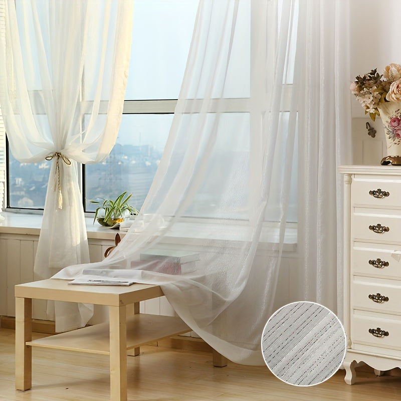 White Shiny Tulle Curtain Panels for Bedroom Living Room Office Kitchen Elegant Sheer Window Drapes