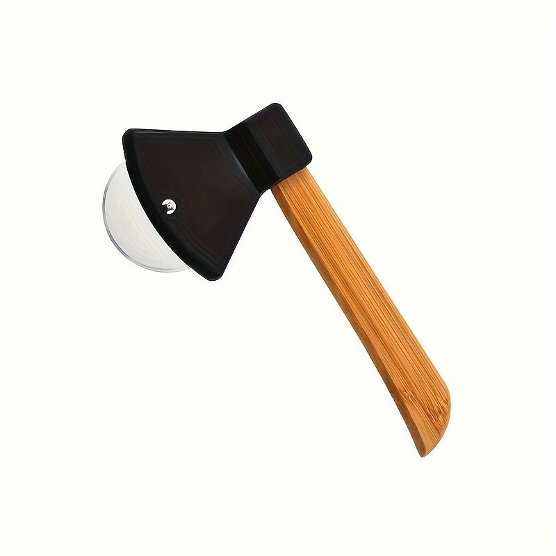 Stainless Steel Axe-Shaped Pizza Cutter 21cm with Bamboo Handle Kitchen Tool
