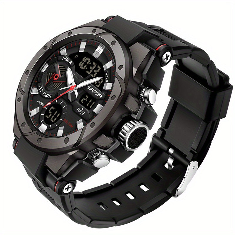 Men's Sports Watch Waterproof Quartz Luminous Dual Display Stopwatch Alarm