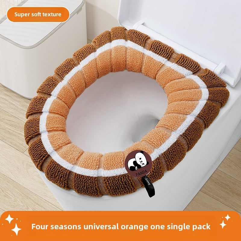 Funda de asiento de inodoro de microfibra de punto marrón y negro con asa, calidez invernal, lavable