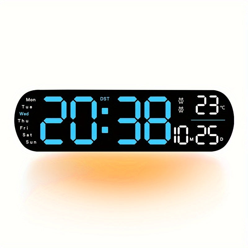 Digital Wall Clock with Remote Control 13.7 Inch Large LED Display Dual Alarms Auto Dimmable Night Light