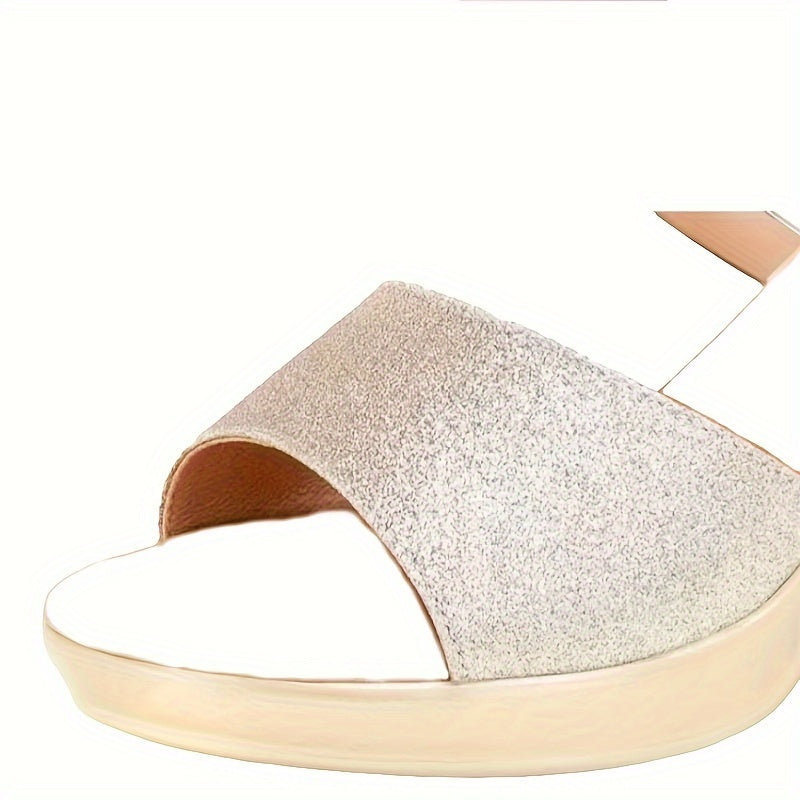 Women's Gold Fish Mouth High Heel Slippers with Thick Block Heel Large Size Outdoor