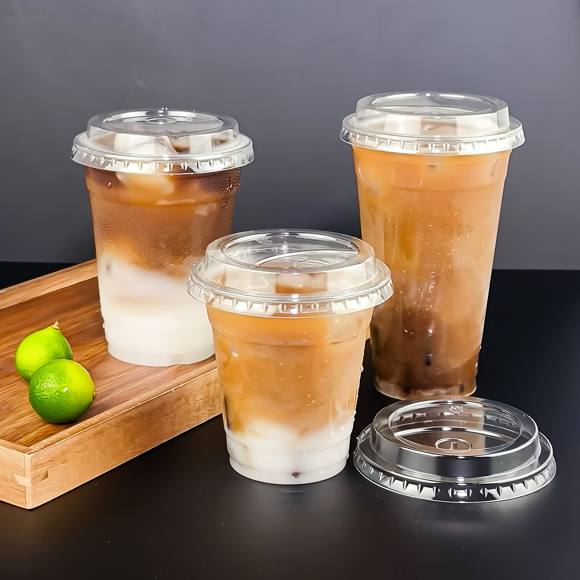 50-Pack Clear PET Disposable Cups with Lids 10oz 14oz 16oz BPA-Free Recyclable