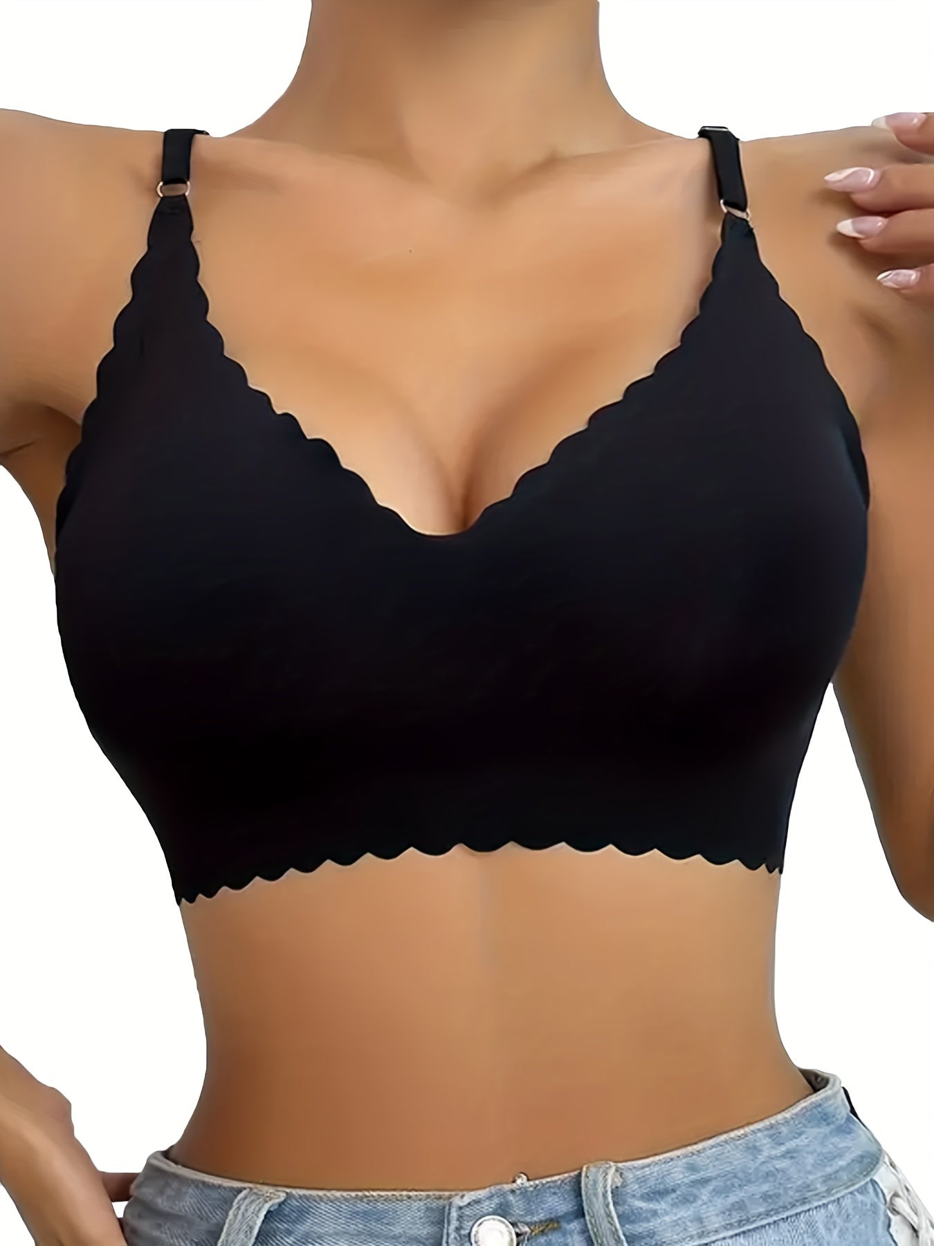 Women's Wireless Seamless Scallop Trim Bra Comfortable Breathable Lingerie