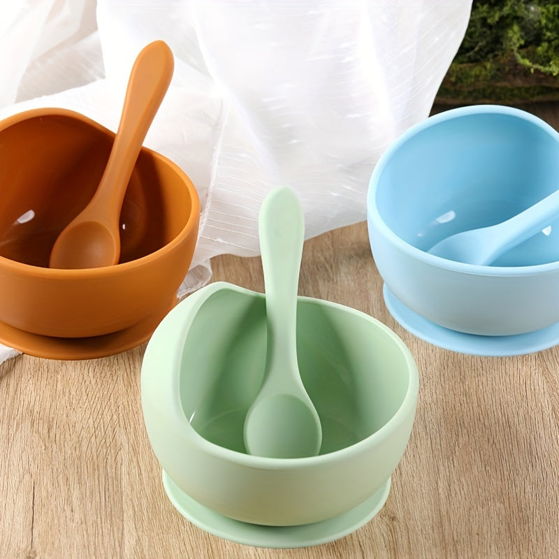 Children's Silicone Dinnerware Set 2 Pieces with Suction Cup and Straw for Kids