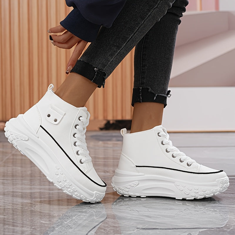 Women's Black PU Cover Platform Sneakers with Thick Sole and Zipper