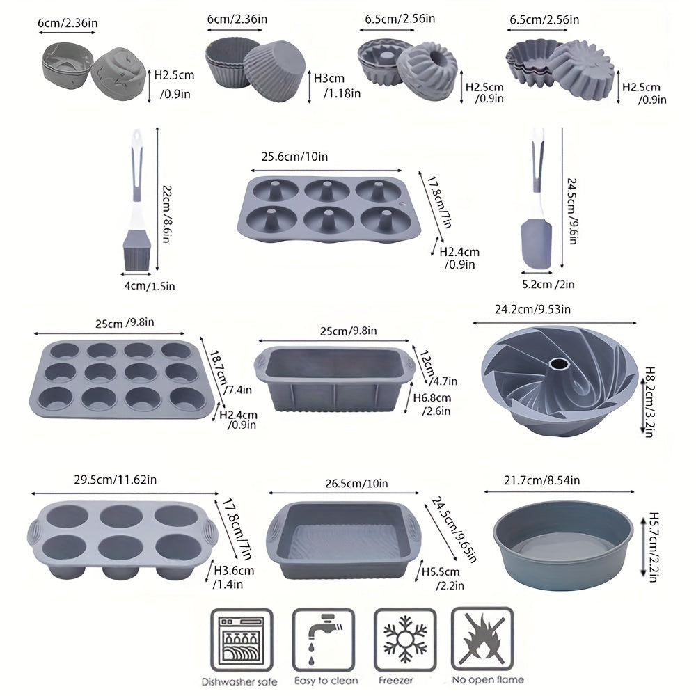 33-Piece Silicone Baking Pan Set Cake Muffin Cupcake Tools Kitchen Accessories